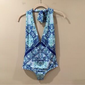 Rococo Women’s XS Paisley One Piece Halter Swimwear Swimsuit Blue Sexy New